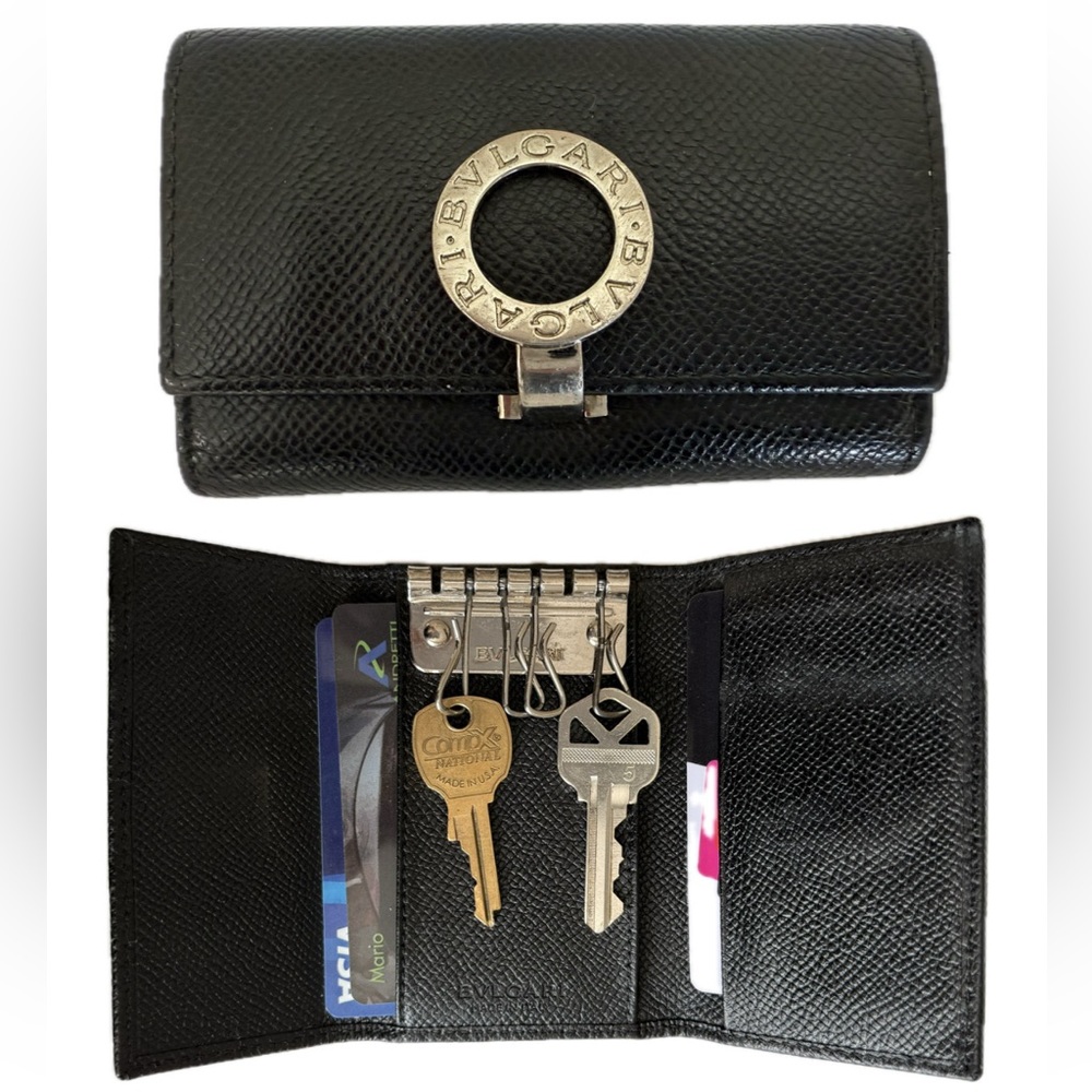 Beautiful BVLGARI Black Leather Key Case & Card Holder